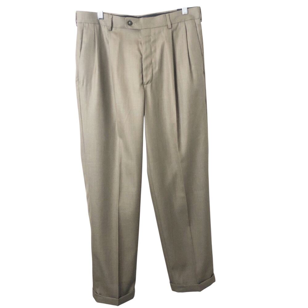 Axist NWT Men's No Iron Pleated Straight Dress Pants in Rock Taupe Size 34X32